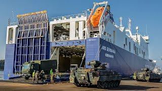 Gigantic RoRo Ship "ARK Germania" Unloading Military Vehicles and Tanks - NATO@Defxofficials