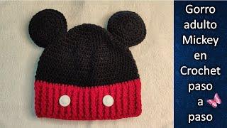 GORRO ADULTO MICKEY en crochet PASO A PASO