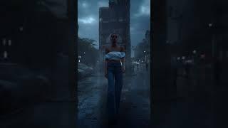 Moody City Walk | Supermodel in Rainy Street Fashion
