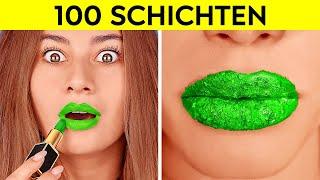 100 Schichten Make-up, Nägel, Lippenstift! 100 Schichten CHALLENGE von 123 GO! CHALLENGE