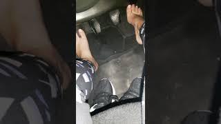 Girl drive  fast in highway barefoot pedal to the floor