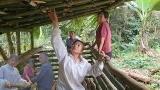 The girl helped her parents build a pig pen