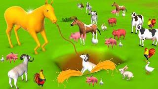 Golden Horse Rescue Sheep | Magical Sheep in Pit -Cow Hen Farm Animals Funny Videos New Farm Diorama