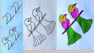 How to turn number 2222 into love birds | Easy birds drawing | Easy love birds amazing drawing trick