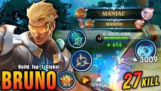 27 Kills + 2x MANIAC!! Bruno Brutal Damage Build - Build Top 1 Global Bruno ~ MLBB