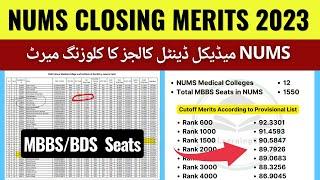 NUMS Medical Colleges MBBS/ BDS Closing Merits 2023