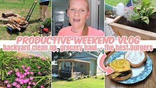 PRODUCTIVE WEEKEND VLOG / LOTS OF YARD WORK, GROCERY HAUL, THE BEST BURGER RECIPE, TROOZY HAND TRUCK