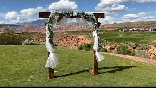 Wedding performed on Golf Course in St. George Utah. Clayton @SAWDUSTLUGNUTS Builds the Arch for it!