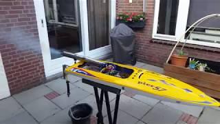 Starting my huge RC gas powered RC boat for the last time!