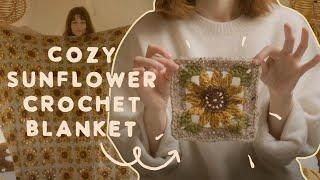 I Made a MASSIVE Sunflower Crochet Blanket  (SUNFLOWER GRANNY SQUARE TUTORIAL)