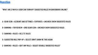 What are 2 ways a user can turn off Suggested rules in QuickBooks Online?