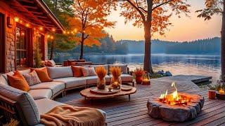 A Perfect Lakeside Corner to Have a Sip of Coffee & Enjoy Relaxing Fall Jazz Music, Fireplace Sound