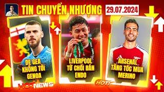 TIN CHUYỂN NHƯỢNG 29/7: DE GEA KHÔNG TỚI GENOA, LIVERPOOL TỪ CHỐI BÁN ENDO, ARSENAL CHIÊU MỘ MERINO?