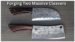 Making a Pair of Huge Cleavers from 80CrV2 Steel (FULL KNIFE BUILD) Over 3 Pound Chopper!