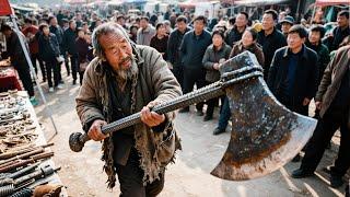 农村大爷硬核手作！纯手工打造巨无霸斧头，劈柴砍树比挖掘机还猛...#崩牙红【酒蒙子】