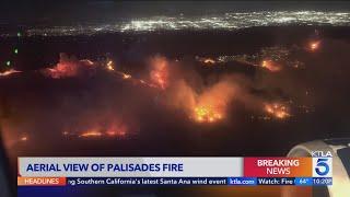 View of the Palisades Fire from above