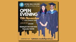 Bethel Bible College Open Evening - 15/11/2024