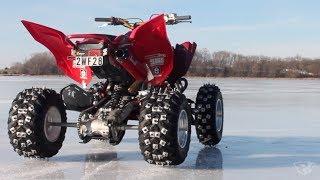 Ice Riding with Snowmobile Studs on my Raptor 700