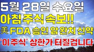 5월 28일 수요일 아침 주식방송ㅣ미국 FDA 승인 잭팟 터진 암 완치 꿈의 신약 제약바이오 '이 주식' 오늘 꼭 사세요. 개미 다 털렸고 급등 임박했어요! 상한가 터질겁니다!