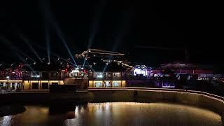 Zhangjiajie's Seven Star Mountain lit up at night. 