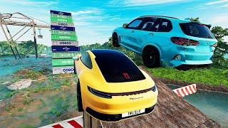 Cars Vs River Mega High Container  Jump Test #10 - Speed Car Crash -  BeamNG Drive