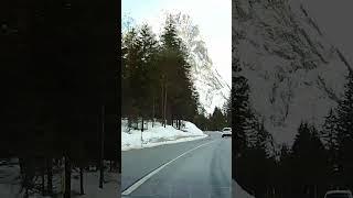 Incredible landscape. It's just a fairy tale. Car Trip Through The Snowy Dolomite Alps