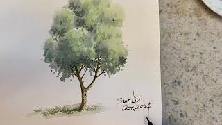 Easy drawing trees with watercolor@Sun’s art studio