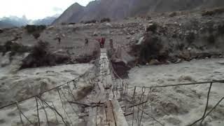 Crossing Biafo river (karakorum, Pakistan). Baltoro trek