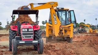 JCB 3DX Plus Loading Mud Mahindra Yuvo 585 Di Sonalika 42 RX Swaraj 735 FE John Deere 5045 Tractor