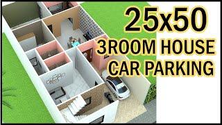 25'-0"x50'-0" 3D House Plan With Car Parking | 25x50 3D Home Plan | Gopal Architecture