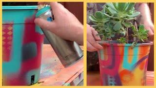 Trippy Video Graffiti-style Abstract Art on Garden Pot