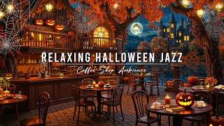 Relaxing Halloween Jazz Music  Cozy Autumn Cafe Ambience with Rain & Thunderstorm Sounds for Sleep