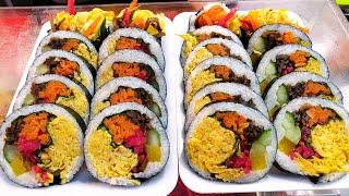 광명시장 계란 폭탄 김밥, 산더미 계란지단 김밥 멸치 김밥, Egg bomb Gimbap, Egg Rice Roll, Anchovy Gimbap, Korean street food