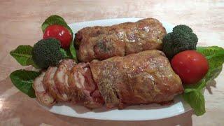 Հավով ռուլետ \ Рулет из курицы с свиным филе и сыром \ Chicken roll in the oven