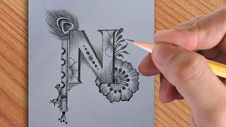 how to make a beautiful tattoo drawing of N letter tattoo design || amazing pencil drawing