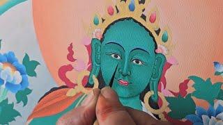 thangka painting  Green tara  face  shading  and linning  method