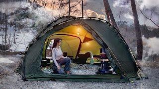 OverNight tent life Camping alone in a winter cozie tent