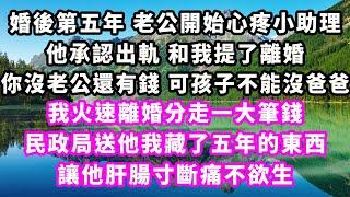 婚後第五年老公開始心疼小助理，他承認出軌和我提了離婚，你沒老公還有錢可孩子不能沒爸爸，我火速離婚分走一大筆錢，民政局送他我藏了五年的東西，讓他肝腸寸斷痛不欲生#爽文完結#一口氣看完#小三#豪門#霸總