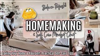 CALMING BEDROOM REFRESH & CLEAN WITH ME :: HOMEMAKING + SELF CARE W/ MINDSET CHATS