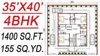 1400 sqft house plans | 35X40 East Facing House Plan | 35 by 40 House Plans | 155 Gaj | House Design