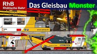 RhB - Monstermaschinen im 1.000 mm Nacht-Gleisbau Schottereinigung SERSA RM 76 - Rhaetian Railway