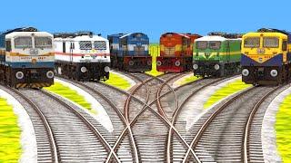 6 LINE BRANCHED RAILROAD CROSSING ON CRAZY RAILROAD TRACKS | Train Simulator | Funny Trains