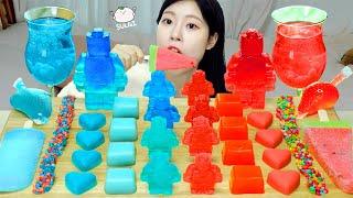 ASMR MUKBANG| Blue and Red Desserts (Soda pop with Pearl, Ice cream, Big LEGO Kohakuto, Jelly).