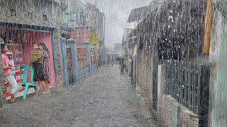 Heavy Rain in My Village, Indonesia, very cold, perfect for insomnia, walking in the heavy rain