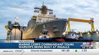 Four-star general tours warships under construction at Ingalls Shipyard