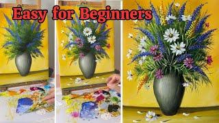 How to Paint a Vibrant Flower Bouquet in a Vase - Acrylic Painting Tutorial for Beginners