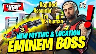 How to Find EMINEM BOSS Location & Mythic Rap God Minigun Gameplay - Fortnite Remix