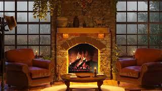 Cozy Reading Nook - Heavy Rain,  Howling Wind and Crackling Fire Sounds for relaxation [5 hours]