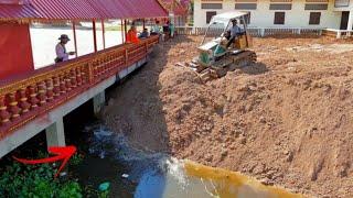 Perfectly Dump Truck Overloading PROJECT! Quickly Pouring Soils to Delete Deep Pond by Dozer Pushing