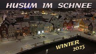 ◄HUSUM► Die graue Stadt im Schnee. Luftaufnahmen bei Nacht (DJI Mini 4 PRO)